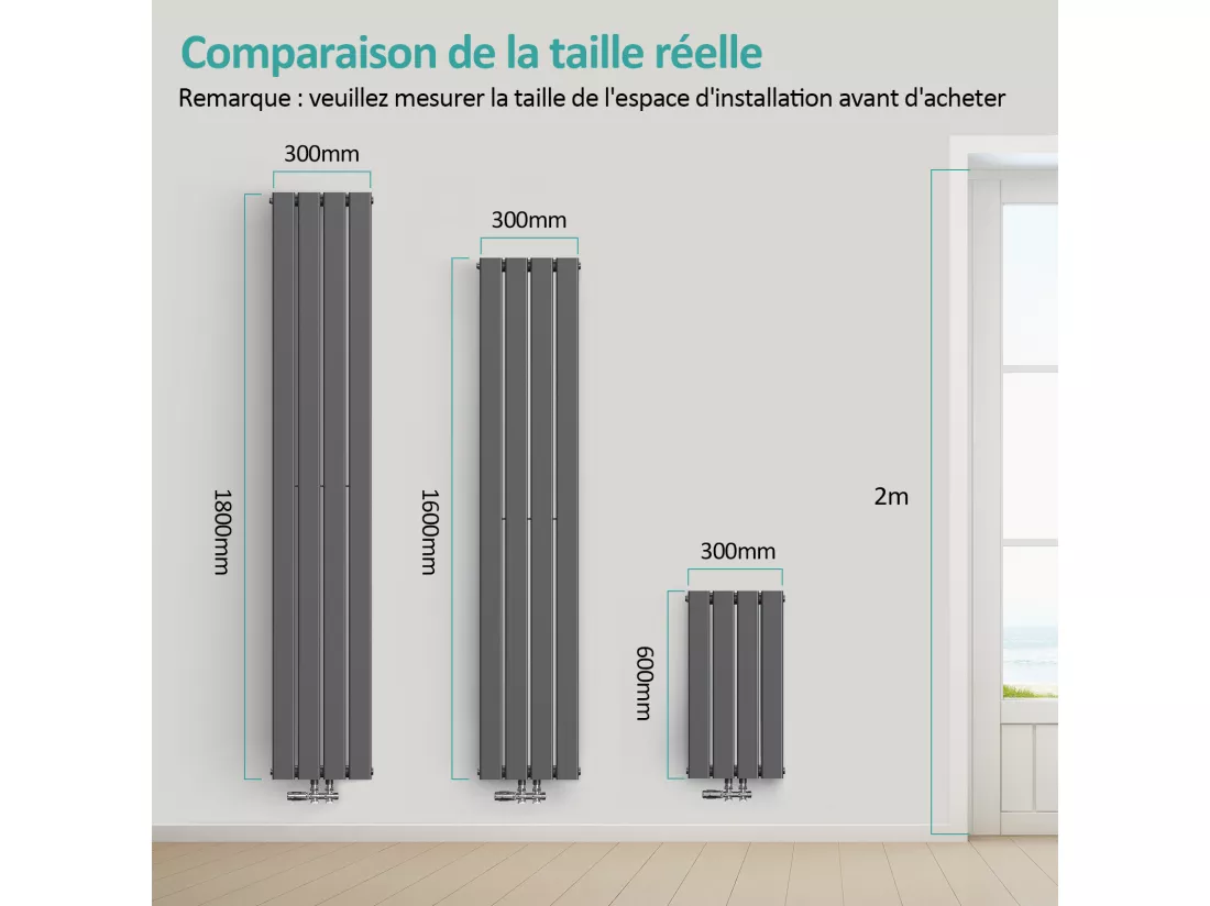 EMKE Radiateur à Eau Chaude, Radiateur plat Double couche connexion centrale, Anthracite 180x30cm