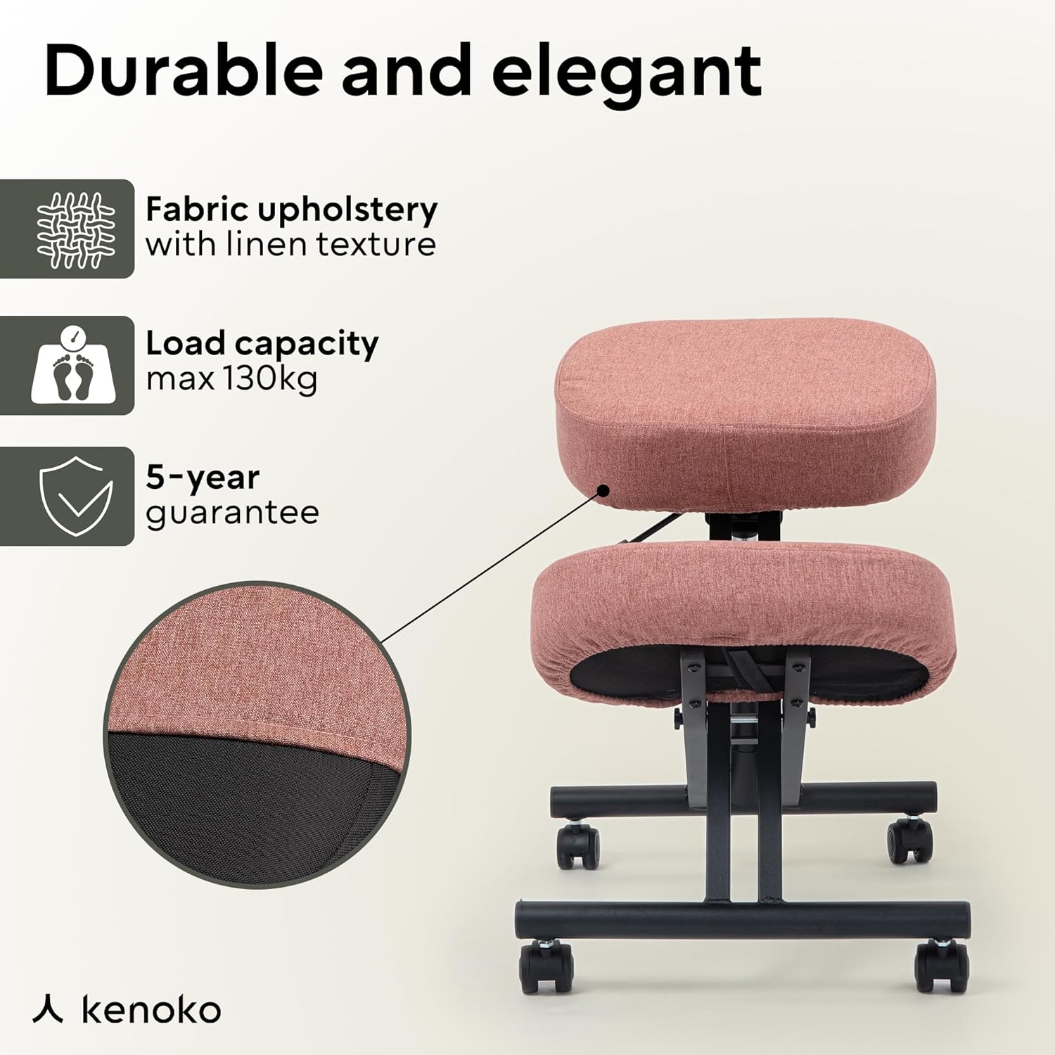 Hiragi Ergonomischer Kniestuhl Verstellbarer für zu Hause und Büro. Ergonomischer Bürostuhl mit dunkelgrauem Bezug aus Öko-TEX-zertifiziertem Standard 100 Stoff. EH0536657
