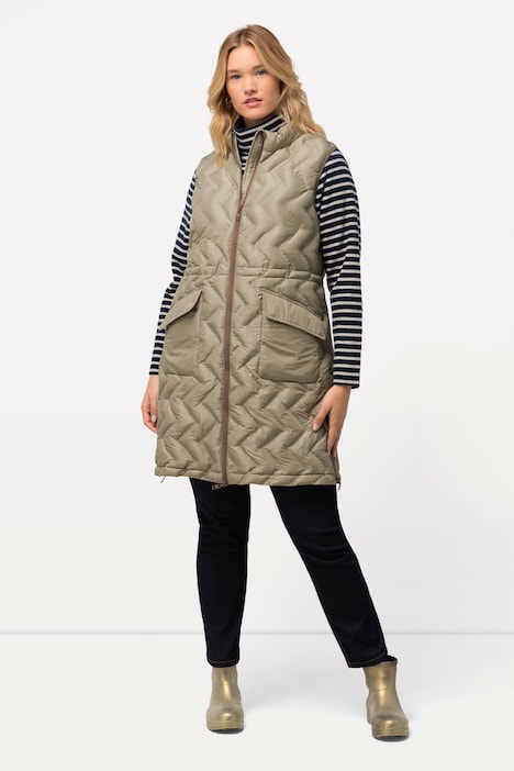 HYPRAR Long-Steppweste, Zacken, Stehkragen, 2-Wege-Zipper