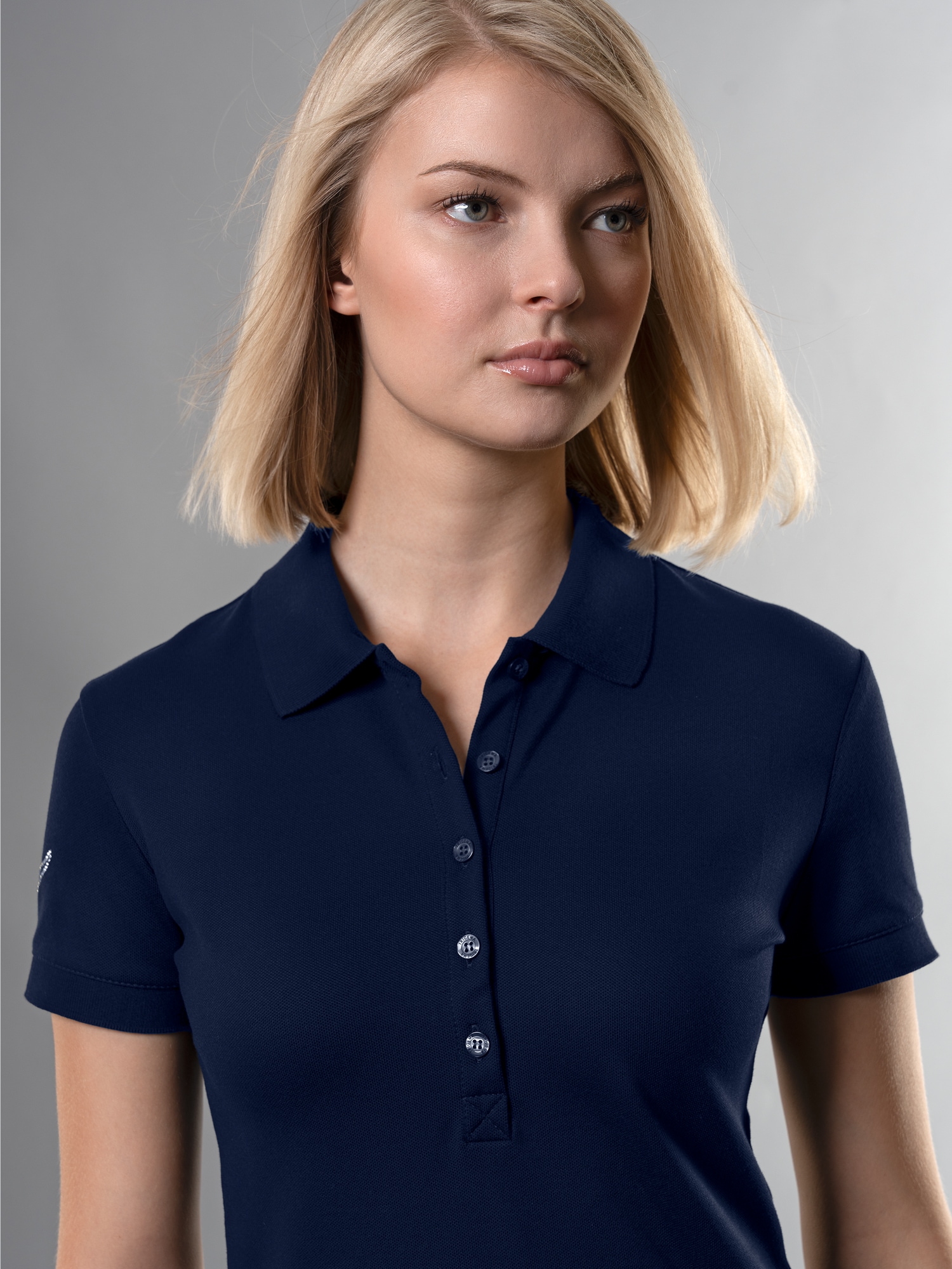 Poloshirt mit Kristallsteinen Navy