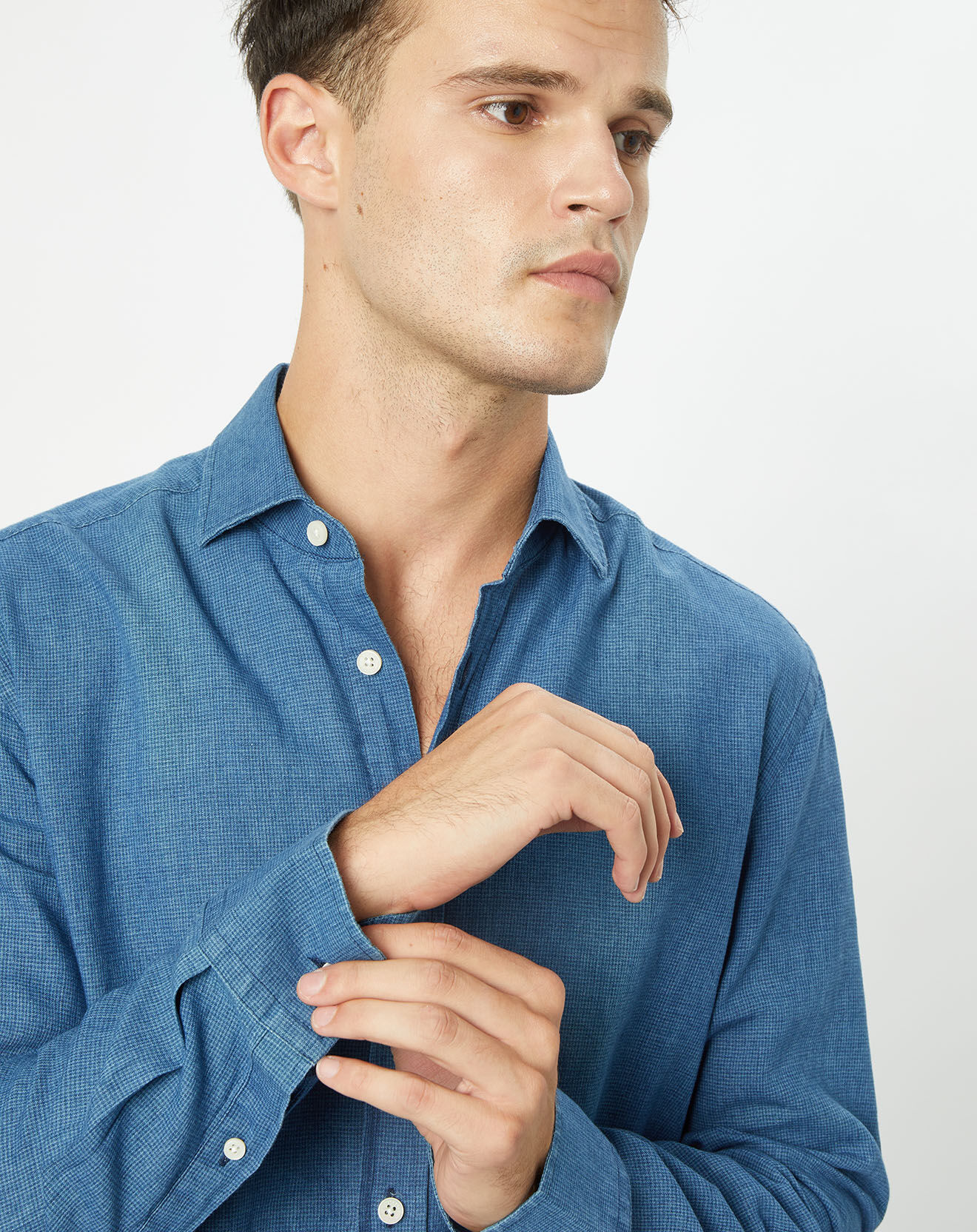 Hackett London Chemise en Lin & Coton Slim Fit Text micro imprimé bleu moyen