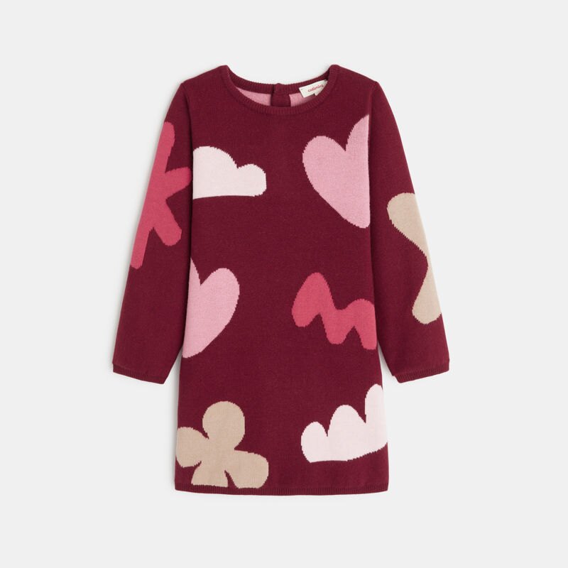 Robe à manches bébé fille maille tricot motif fleuri marron Catimini Marron
