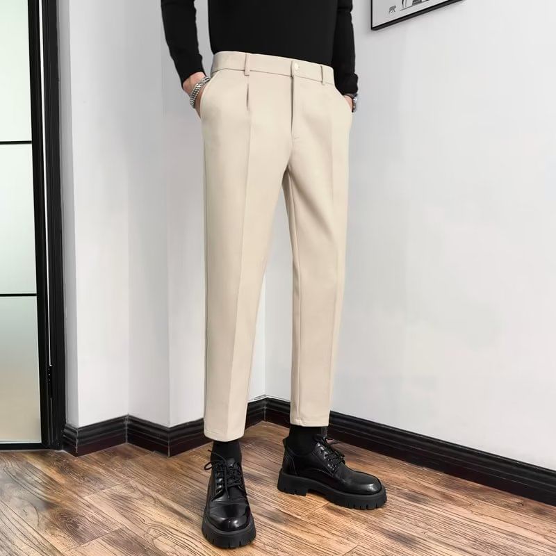 DuckleBeam - Mid Rise Plain Cropped Straight Leg Dress Pants