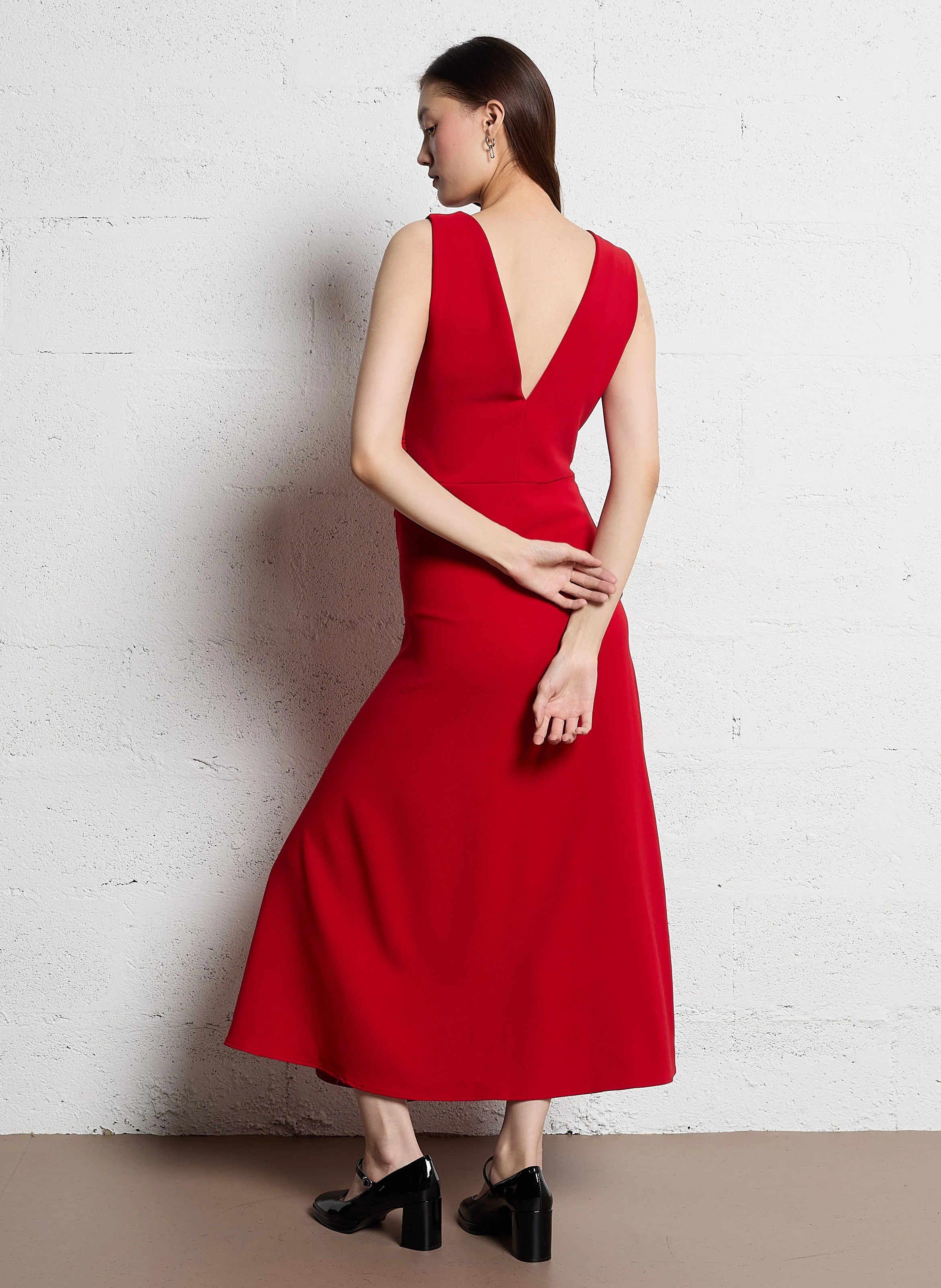Robe longue encolure carrée| Rouge