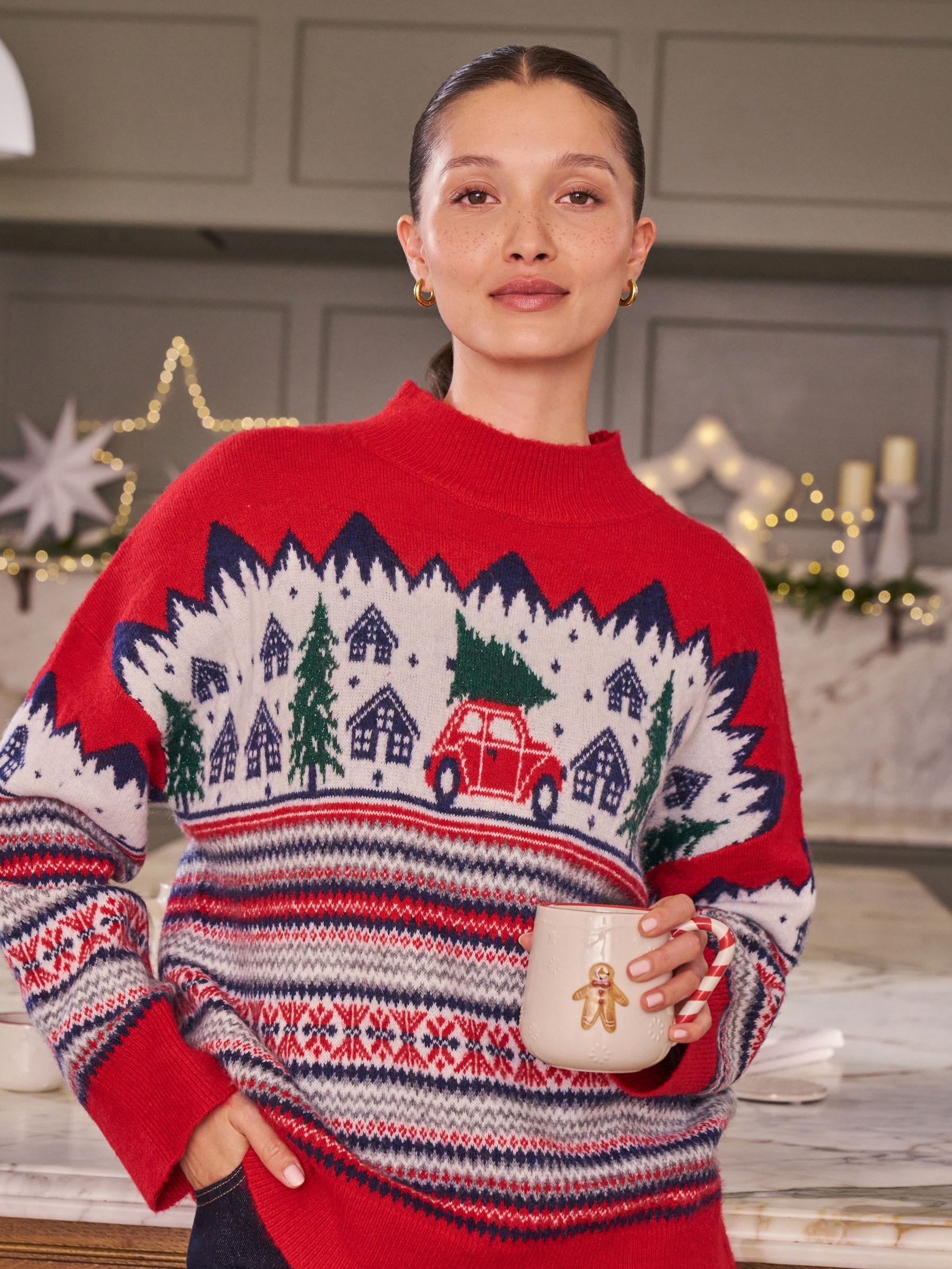 Rood met fairislemotief - Matching Family kersttrui