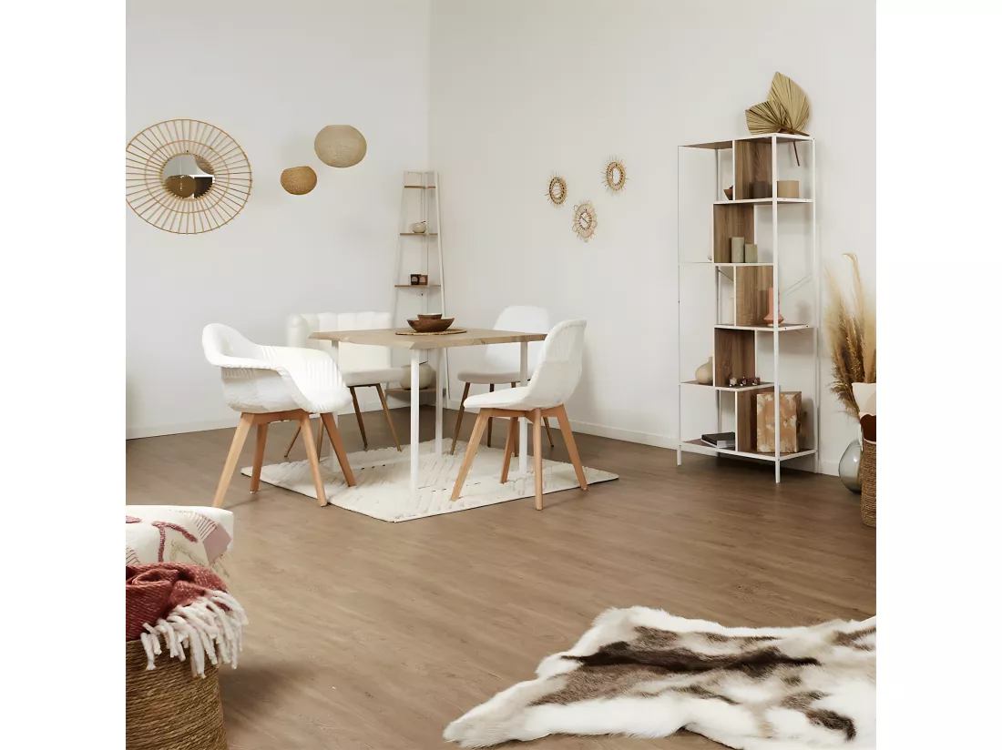 DANGA - Etagère d'Angle Métal Blanc Plateau Imitation Bois