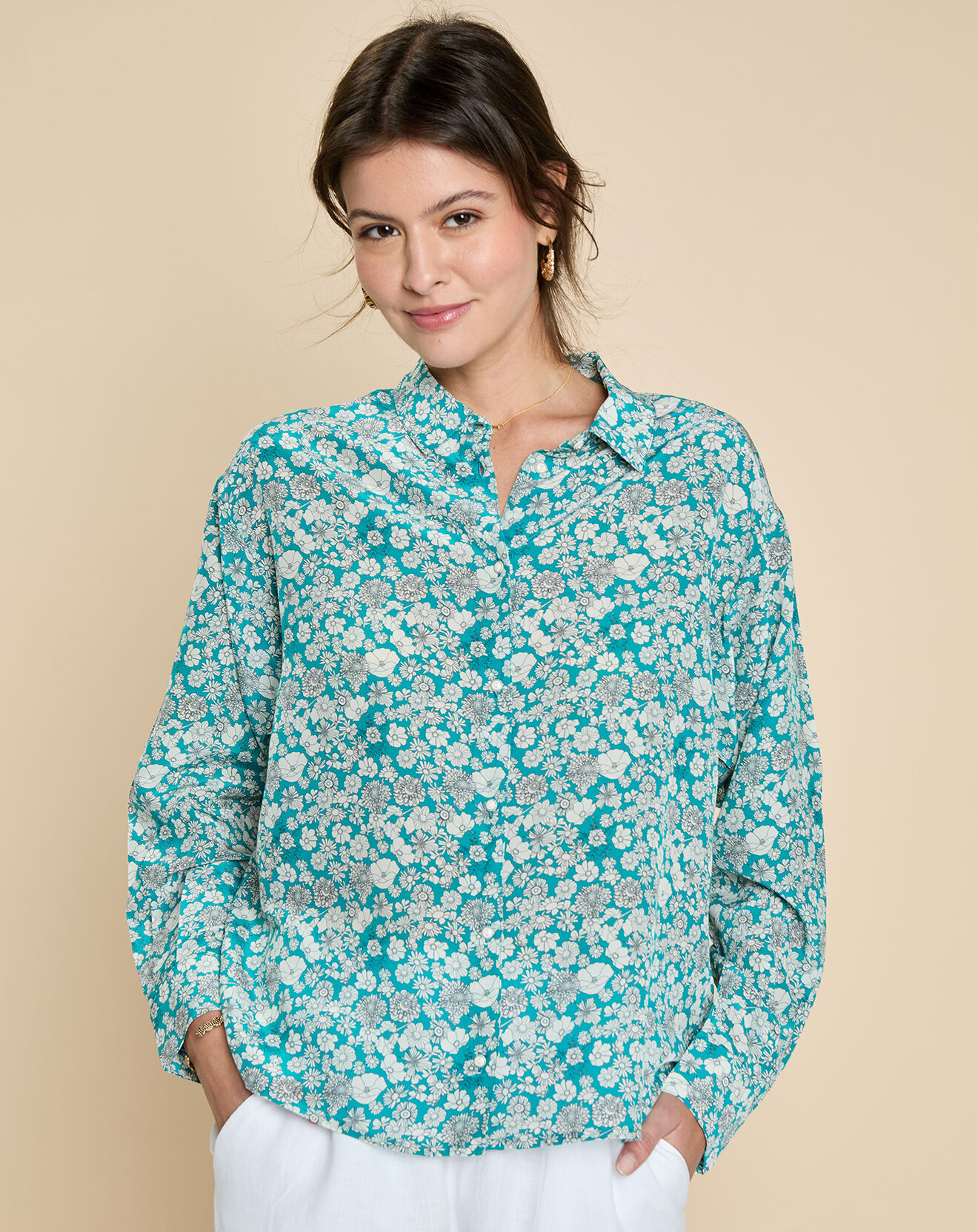 Harris Wilson Chemise en Soie mélangée Evilio imprimée marguerite turquoise
