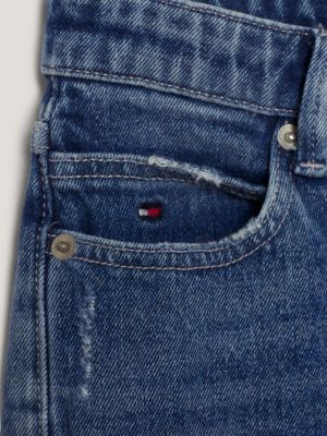 Calça jeans reta moderna com efeito desgastado TH