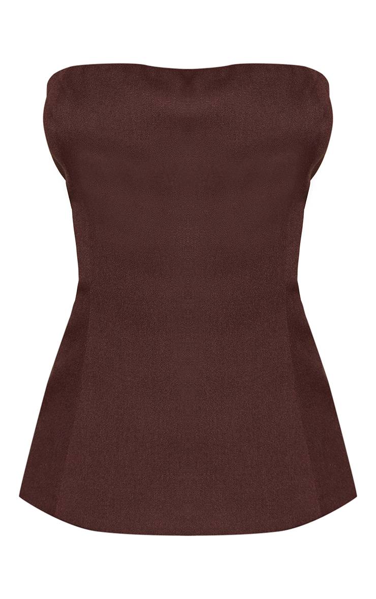 Chocolat Haut Bustier Péplum En Lin Ensemble Coordonné