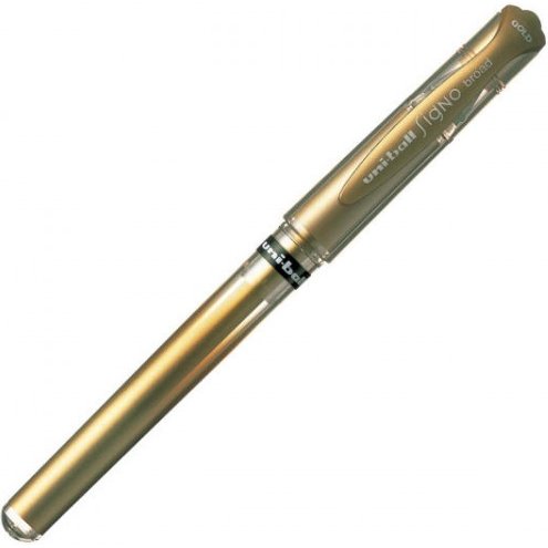 Stylo-bille uniball signo broad écriture large 0.8mm pointe 1mm grip caoutchouc encre gel résistante eau lumière or