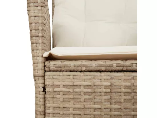 Ensemble à manger de jardin et coussins 7 pièces beige poly rotin