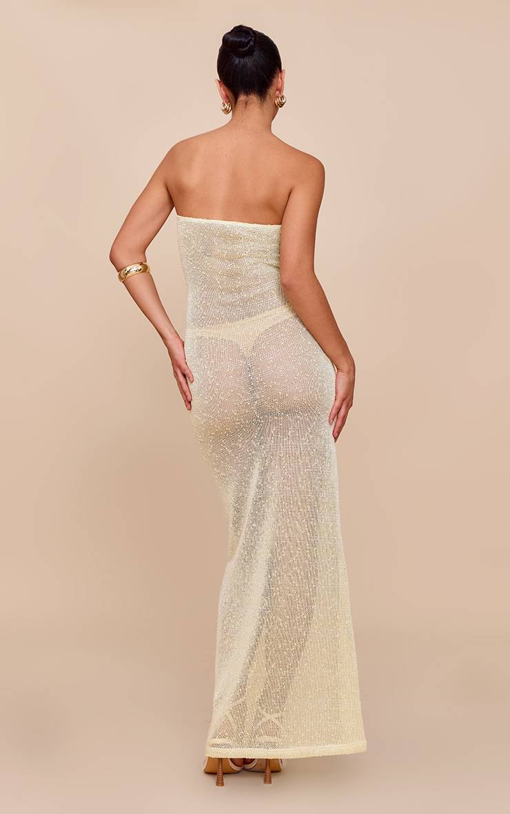 Pale Lime Robe Longue Bandeau Transparente À Sequins