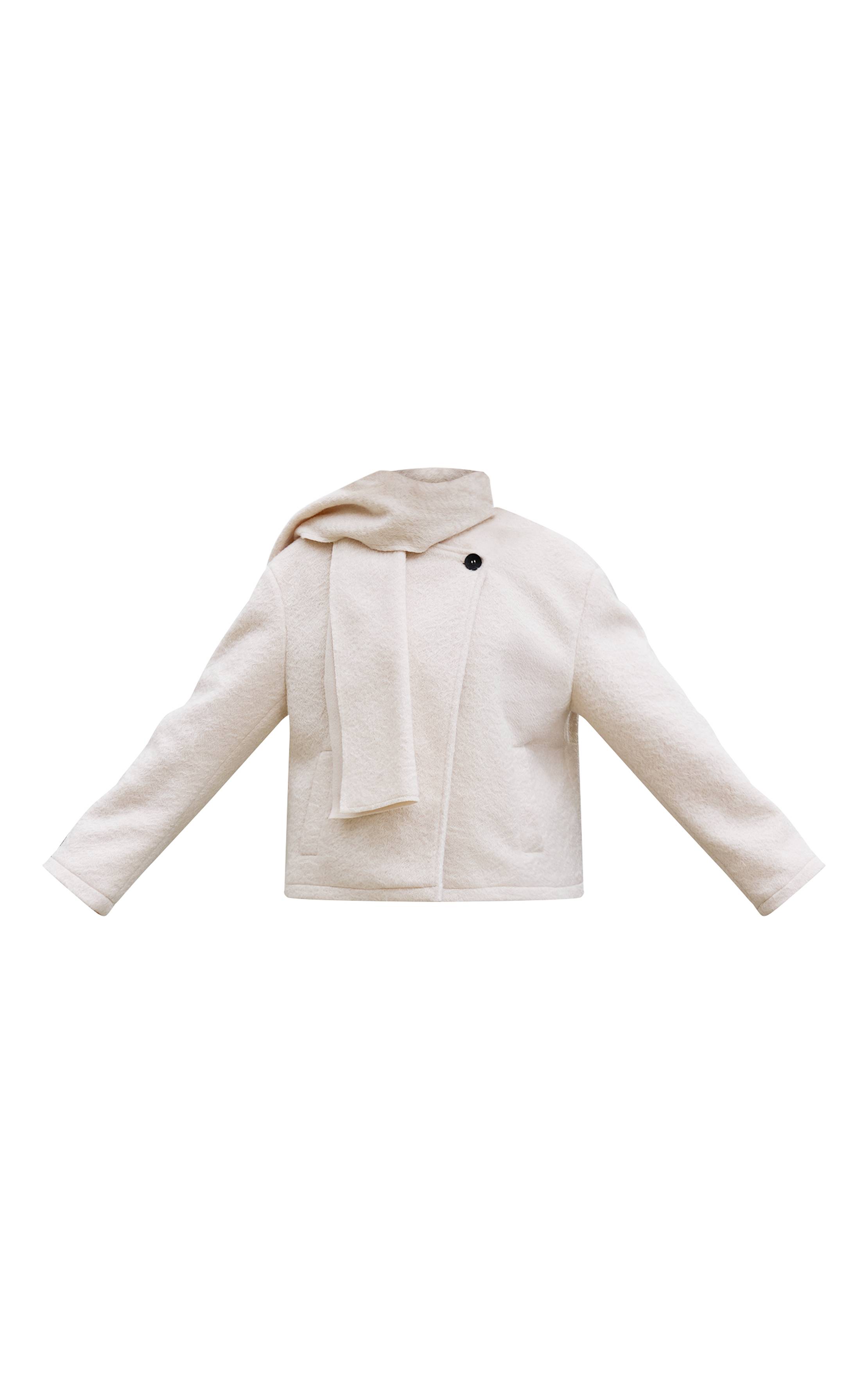 Crème Manteau Bouclé À Col Écharpe