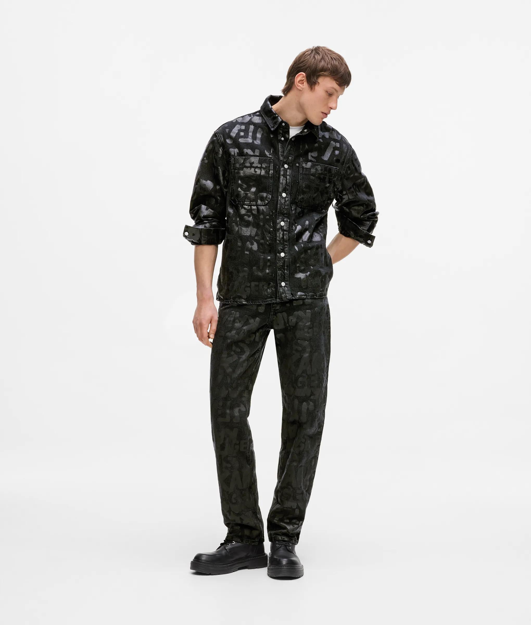 Overhemd van denim met all-over logo