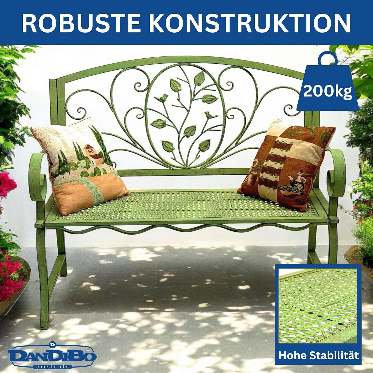 DanDiBo Gartenbank Rossa Wetterfest 2 Sitzer Metall Grün 110 cm 96593 Sitzbank Eisen Bank Garten Antik Parkbank