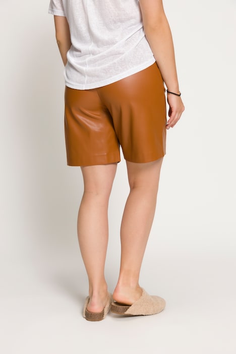 Bermudas, High Waist, weites Bein, Lederoptik