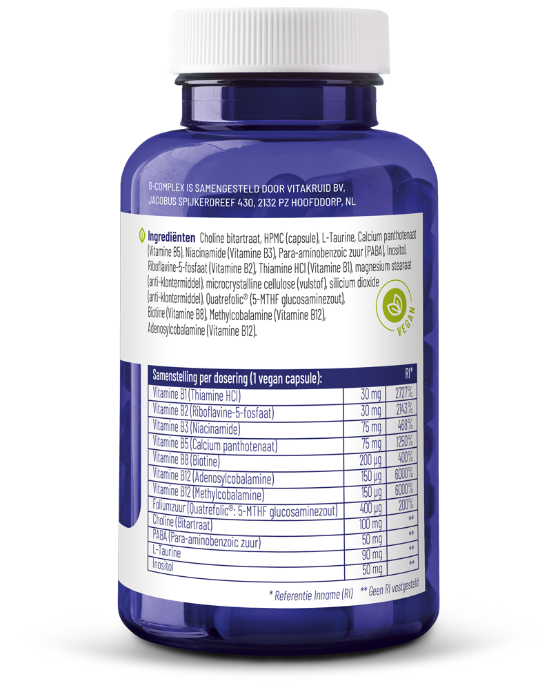Vitakruid B-Complex Actief Zonder B6 (90 vega capsules)
