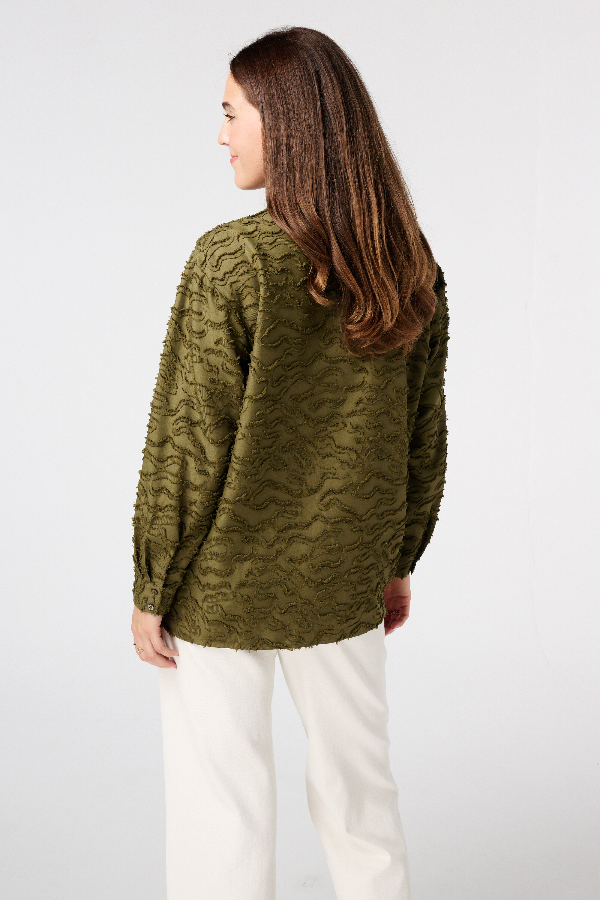 Structuur geweven oversized blouse Khaki