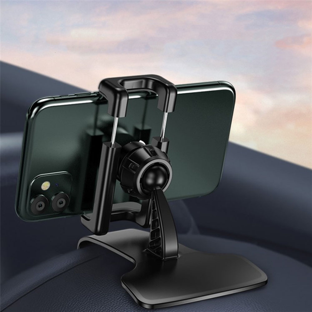 Verstellbare Auto KFZ 360 Grad Smartphone Clip-On Halterung für Armaturenbrett / Cockpit - Schwarz
