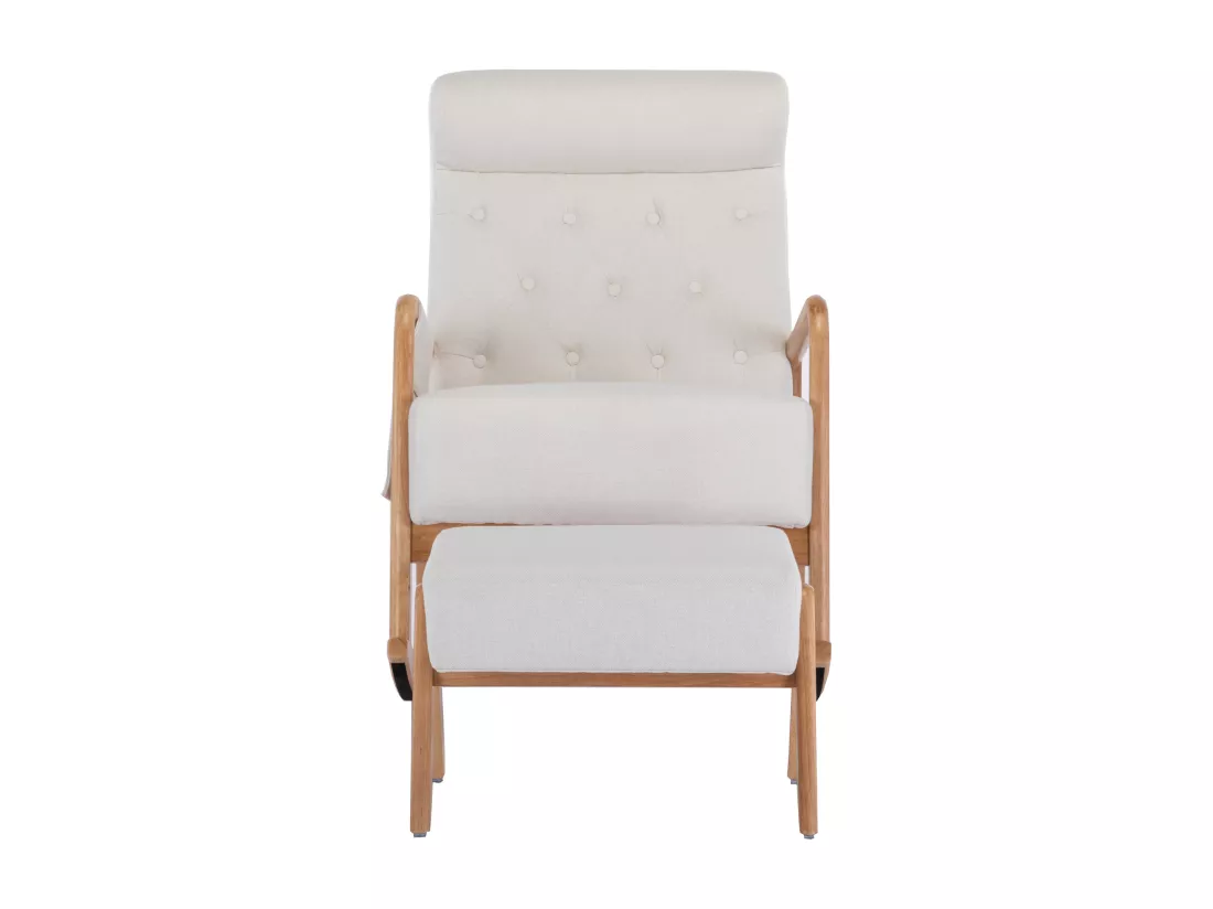 Fauteuil à bascule confortable avec ottoman, Rocking chair mousse avec rembourrage en lin, supporte 300 lb 65x85x94cm, Beige