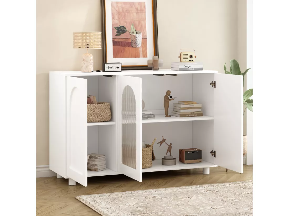 Buffet moderne avec 3 portes - 120 x 40 x 78.5 cm - MDF et panneaux de particules - pour salon ou cuisine - Blanc
