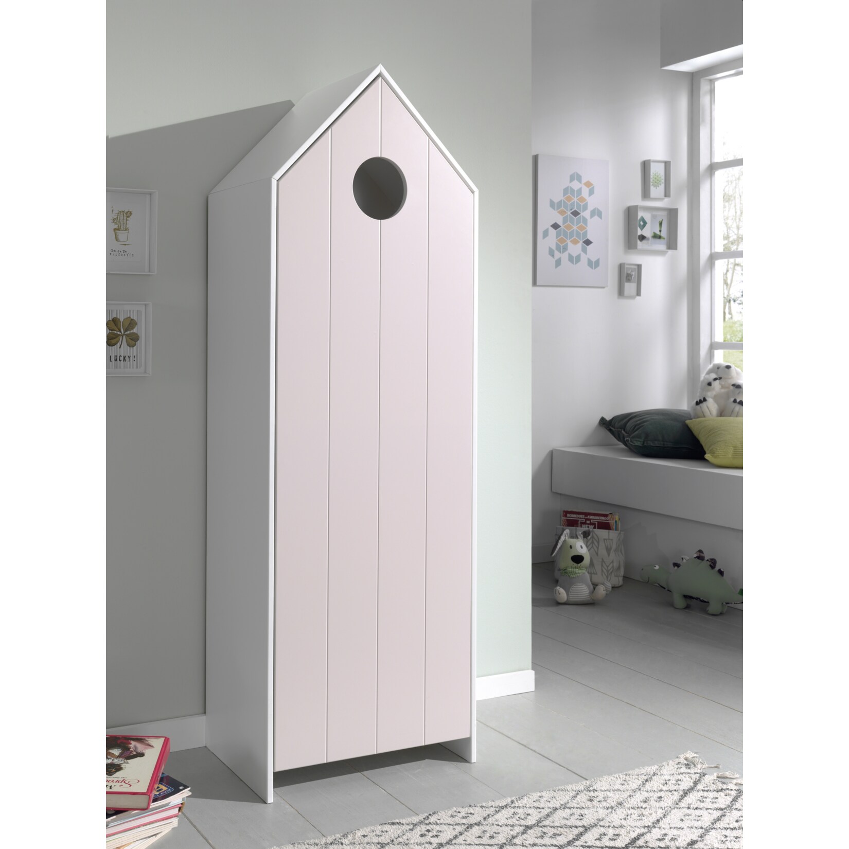 Vipack CASAMI - Schrank mit Tür pink, Rillenprofil senkrecht, MDF lackiert