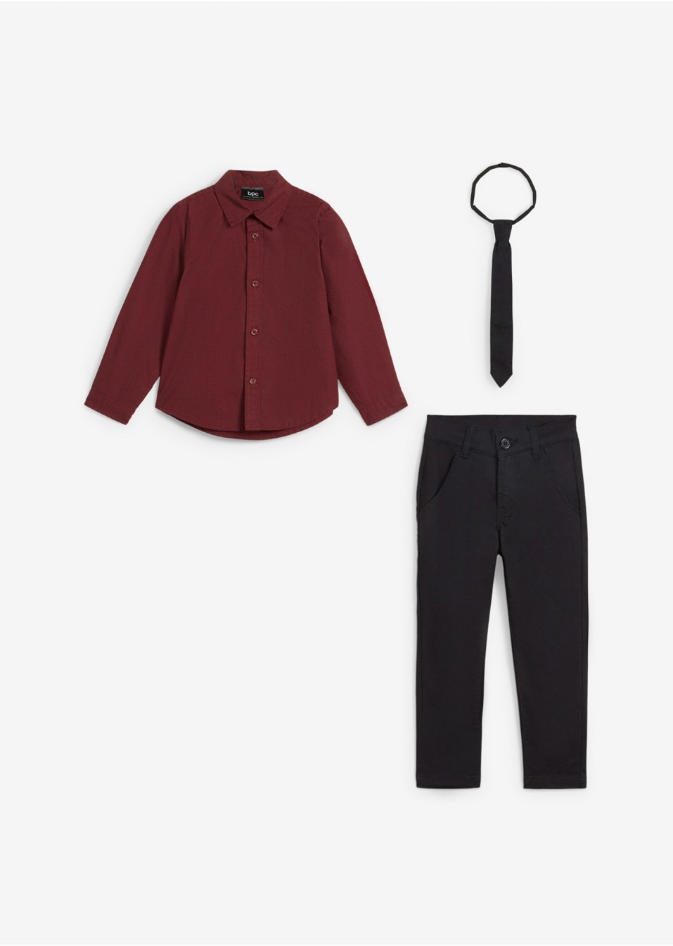 Pantalon extensible garçon avec chemise manches longues et cravate (ens. 3 pces)
