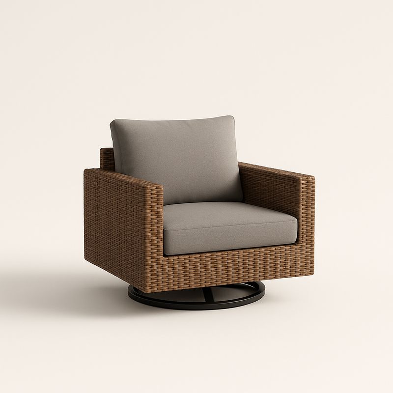 Drehbarer Rattan-Stuhl 75x80x90cm mit Polyesterkissen Braun/Grau