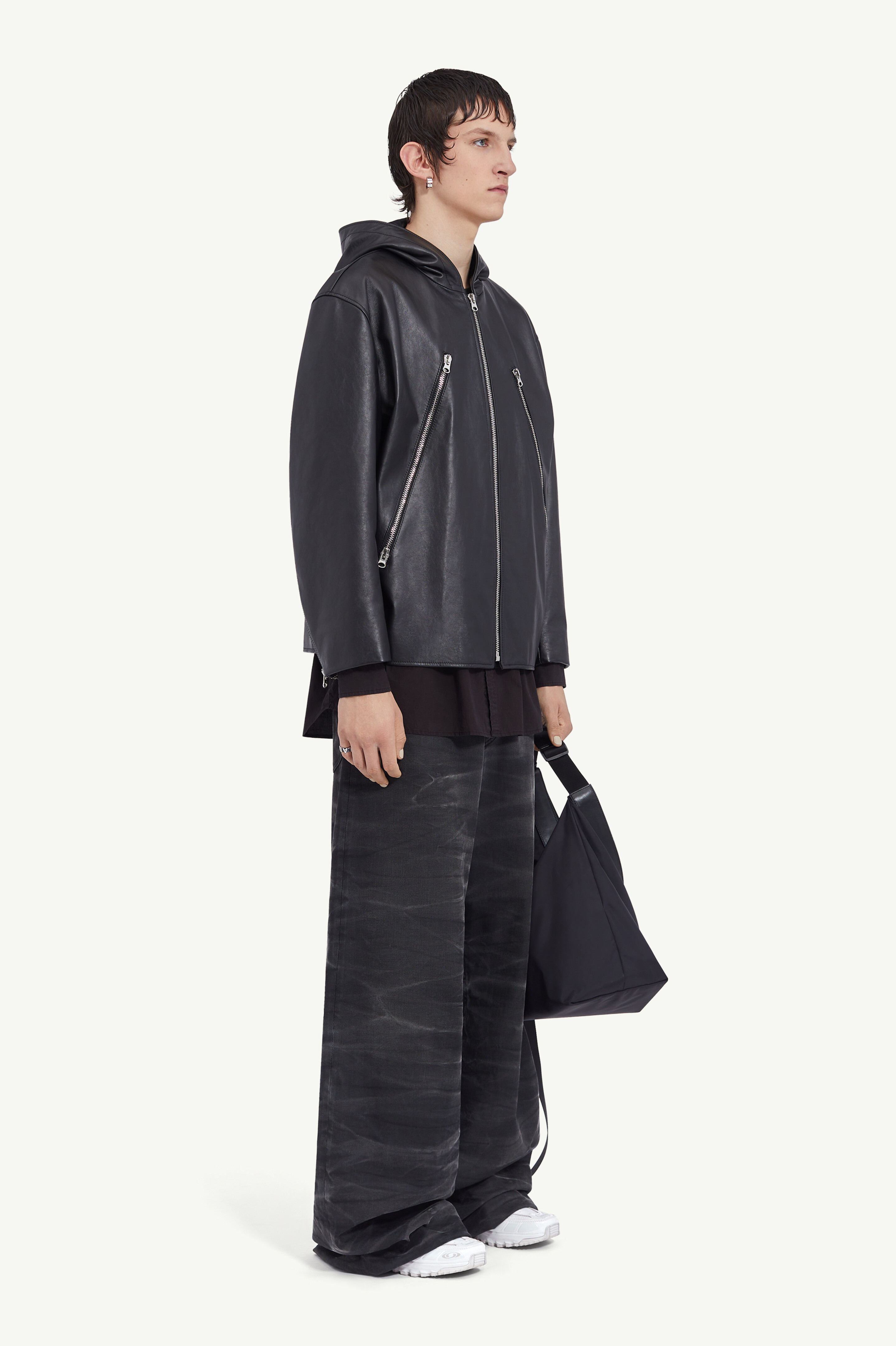 Veste à capuche en cuir pour homme