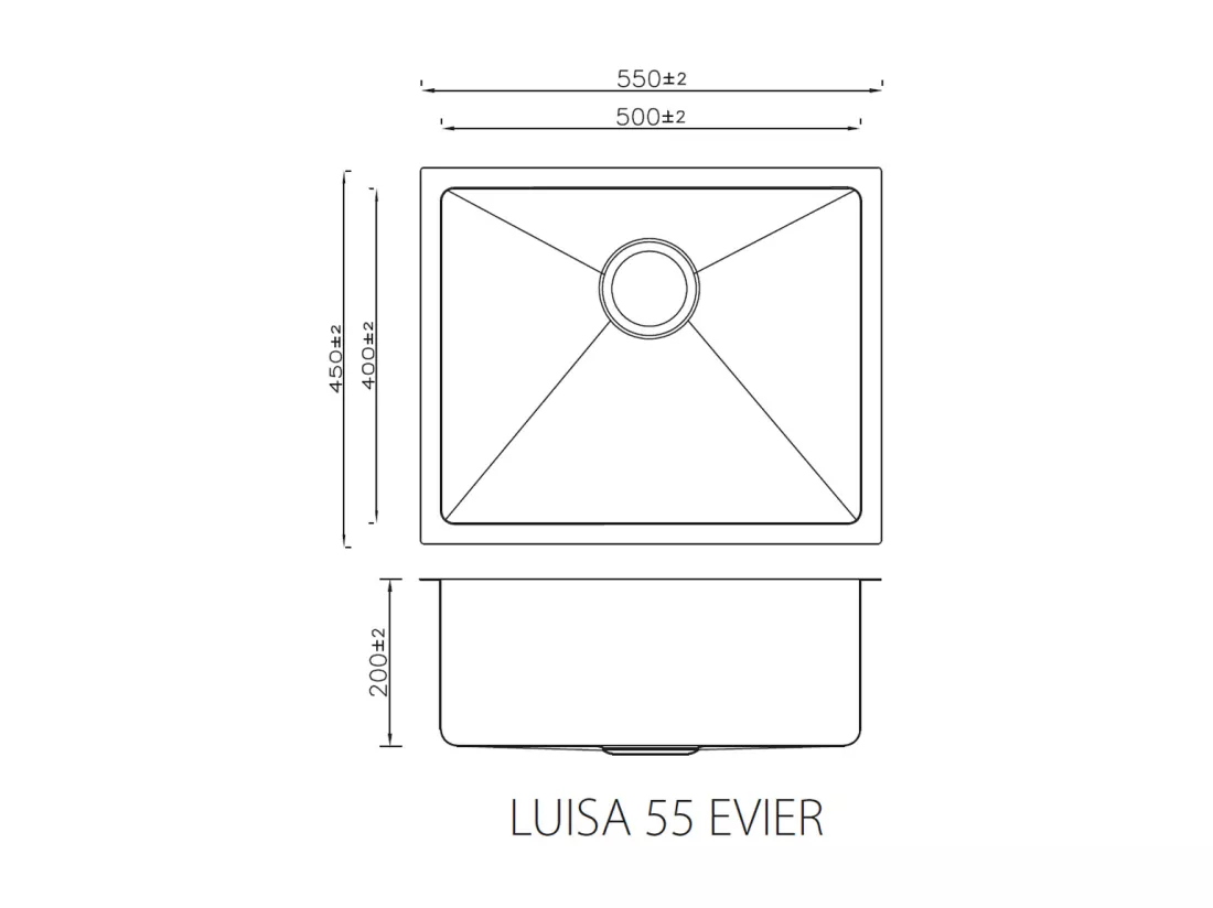 Luisa évier 1 cuve seule 55x45 en inox or brossé - Essebagno