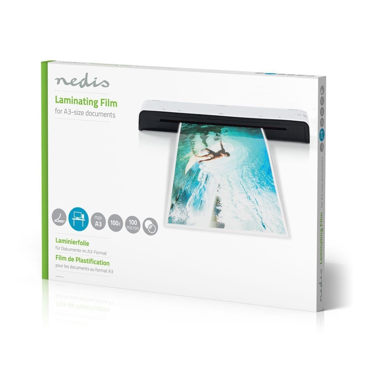 Nedis lamine~~POS=TRUNC Film | A3 | Tykkelse: 100 µm | Pakker per: 100 stk. | Plast | Gjennomsiktig