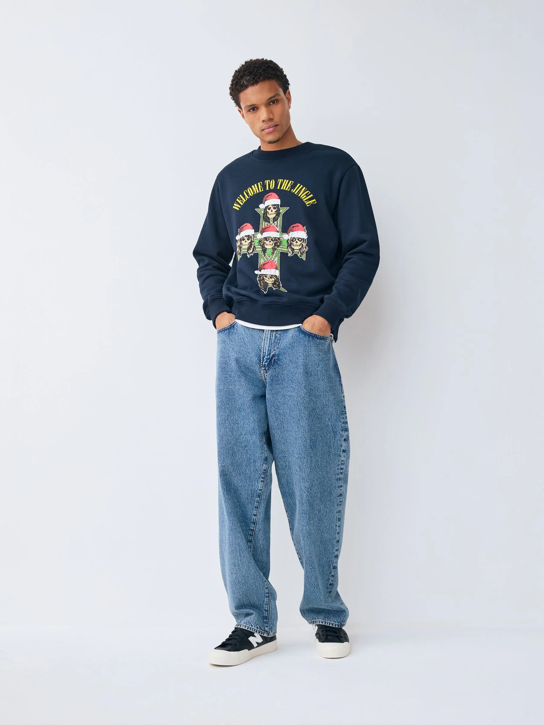Donkerblauw - Guns N' Roses Christmas License sweatshirt met ronde hals
