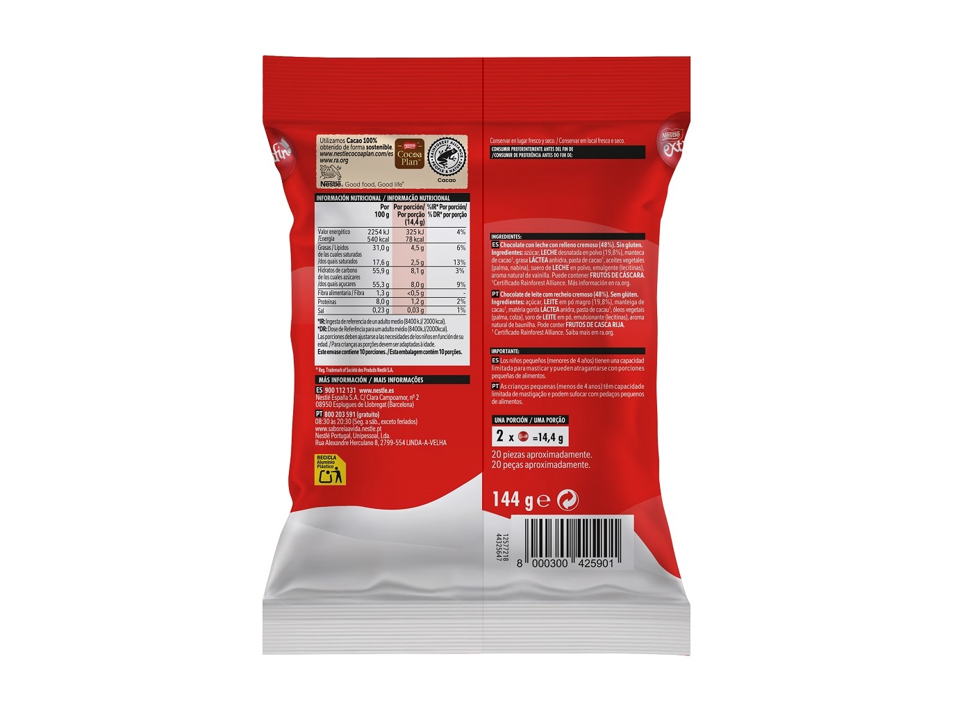 CHOCOLATE NESTLÉ EXTRAFINO CREMOSITOS 144G