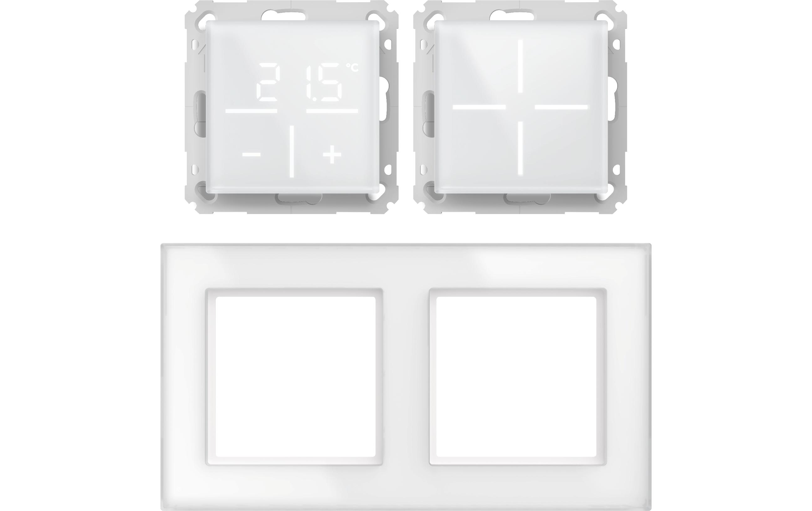 Glas Taster + ThermoC+ Rahmen Weiss<br>Glas-Wandthermostat mit CO2-Sensor