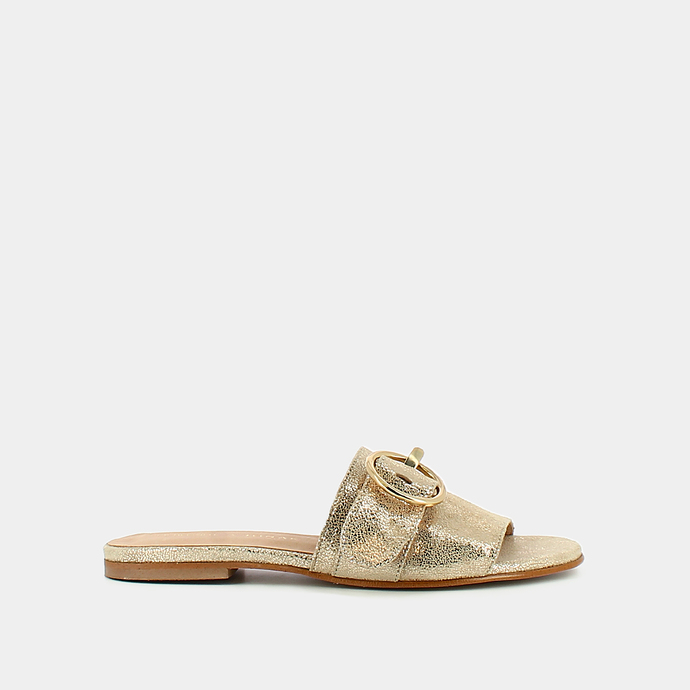 Mules à boucle  en velours laminé platine