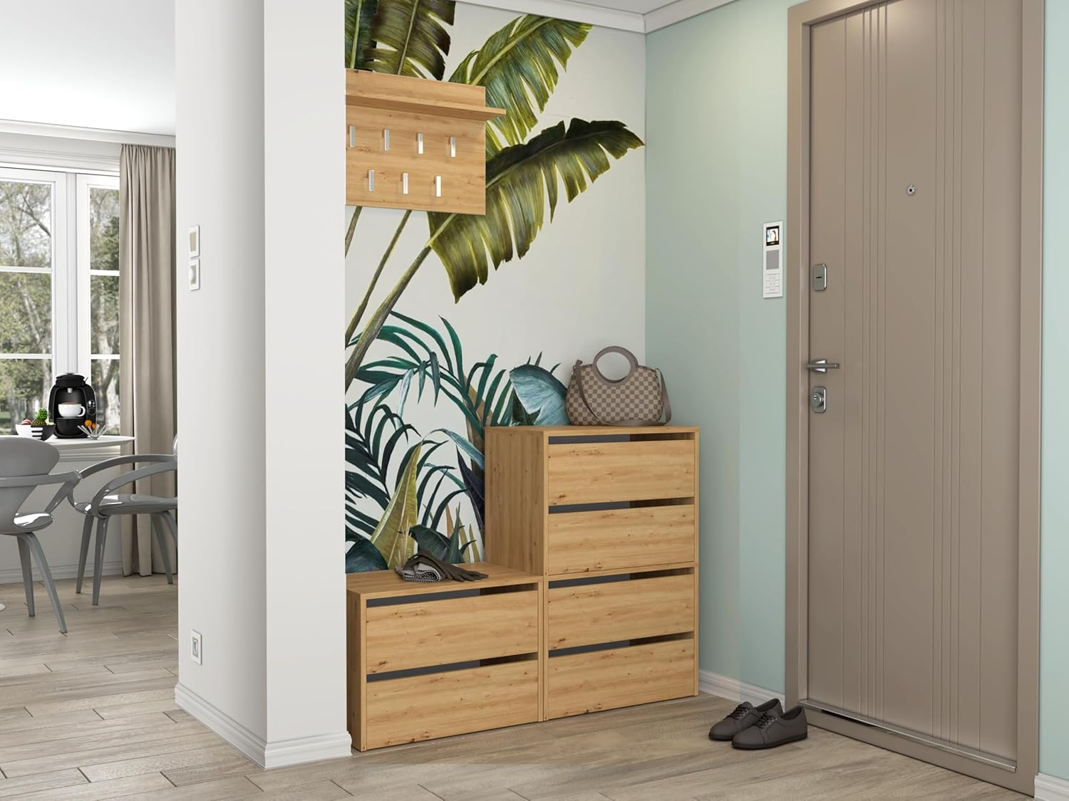 CDF Schuhschrank Modo X2 | Farbe: Eiche Artisan | Ideal für Vorzimmer, Flur, Büro | Schuhaufbewahrung | Schuhregale | modern | offene Einlegenböden