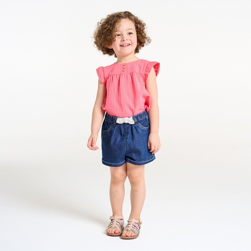 Short en denim nœud fantaisie bleu bébé fille Bleu