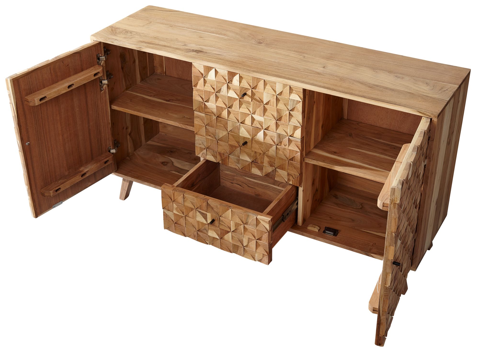 KADIMA DESIGN Sideboard ALME, Massivholz Akazie, 140x78,5x40 cm, Landhaus-Stil, 3 Schubladen & 2 Türen