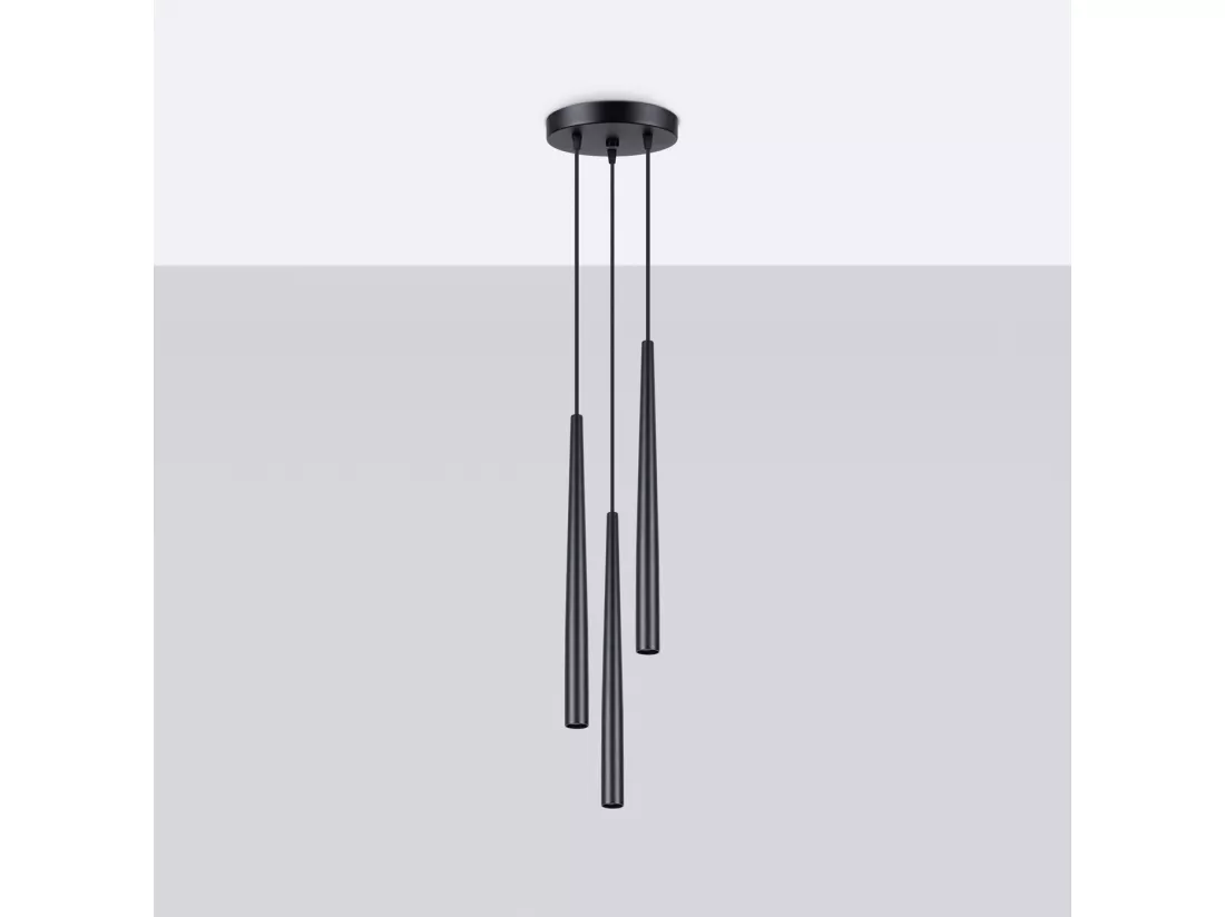 Lampe à suspension Bliss moderne en acier - 3 sources lumineuses - L.19,5 x H.118 cm - noir