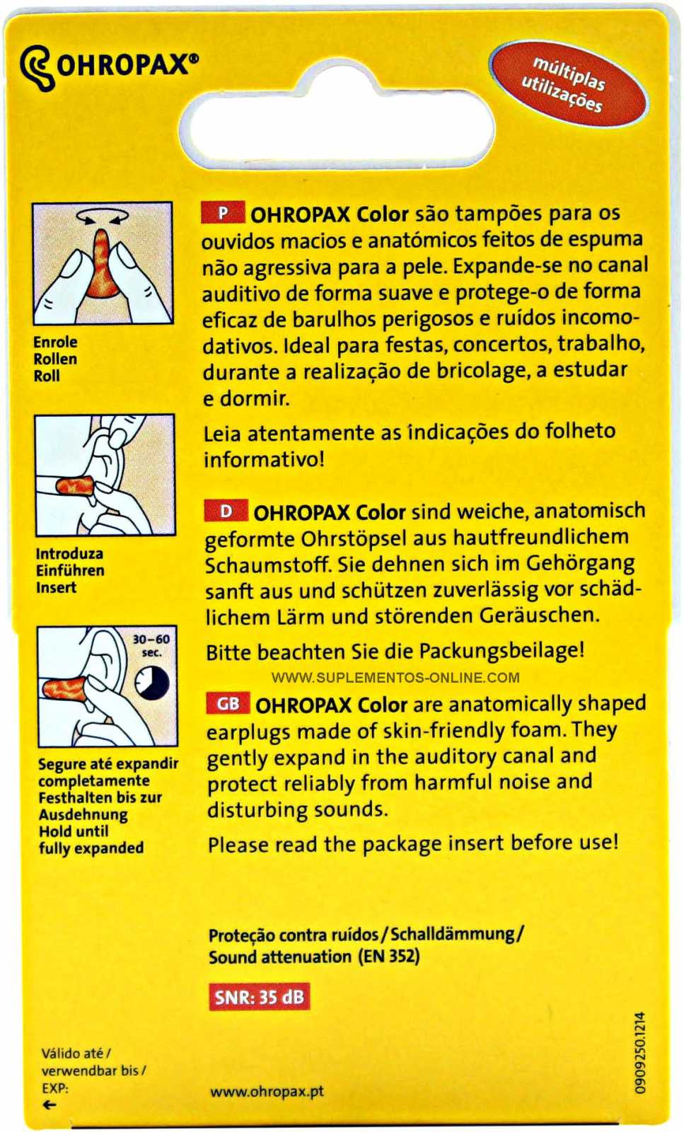 Ohropax 8 Tampões de Ouvido de Espuma Coloridos