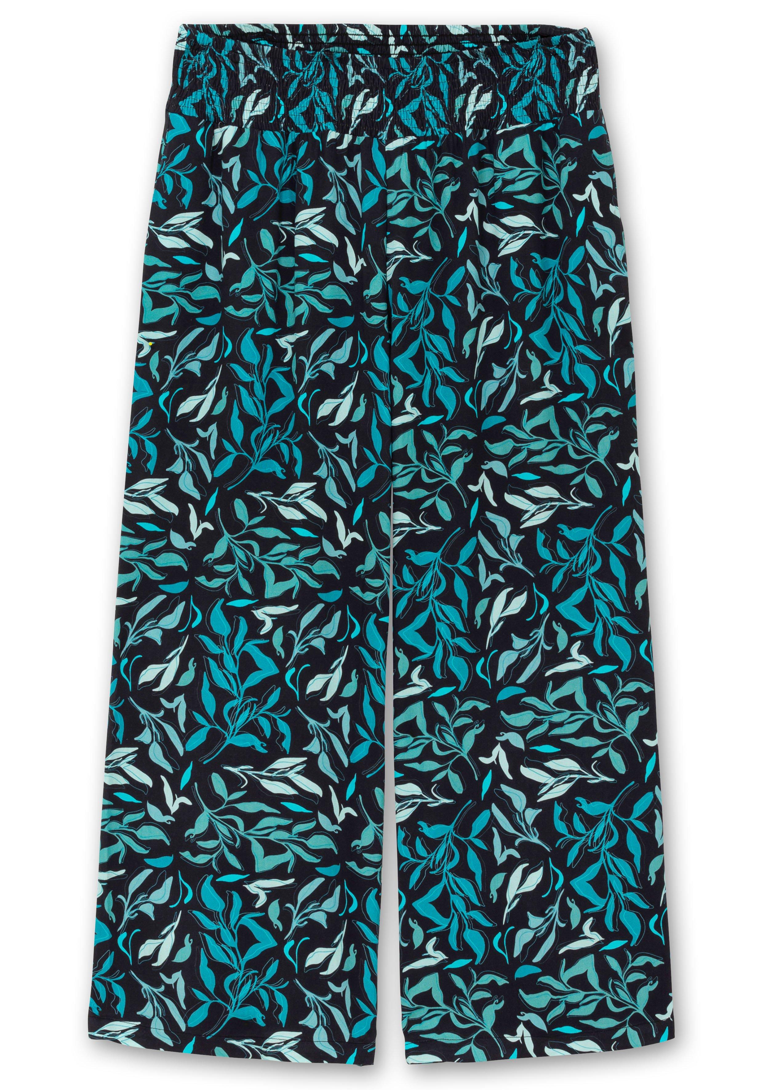 Weite Schlupfhose mit Smokbund und Blätterprint