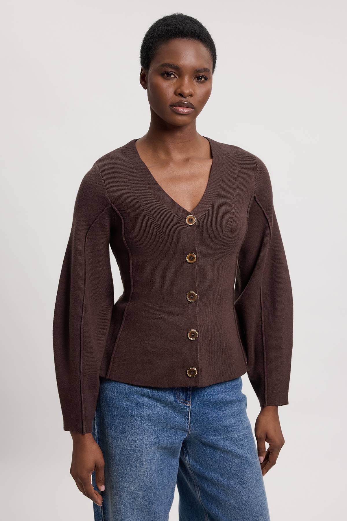 KarenMillen Cardigan En Maille Aspect Laine À Manches Arrondies Volumineuses