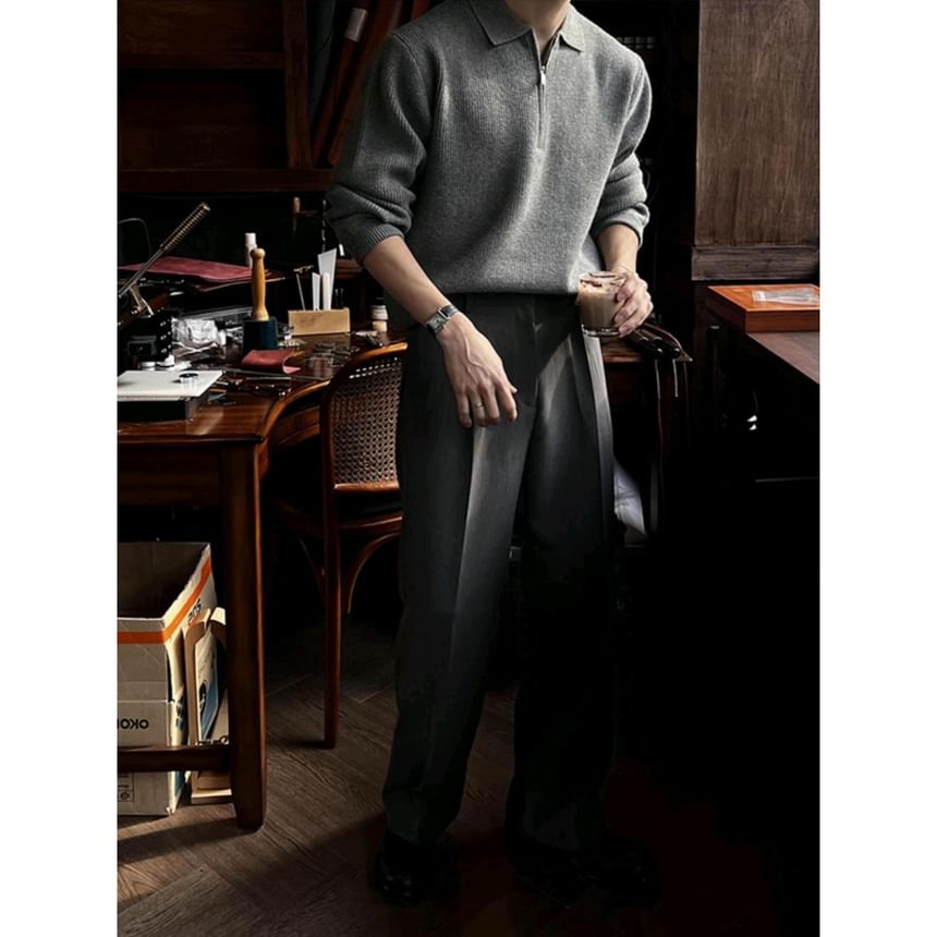 Nightbell - Poloshirt met lange mouwen en halve rits in effen breisel
