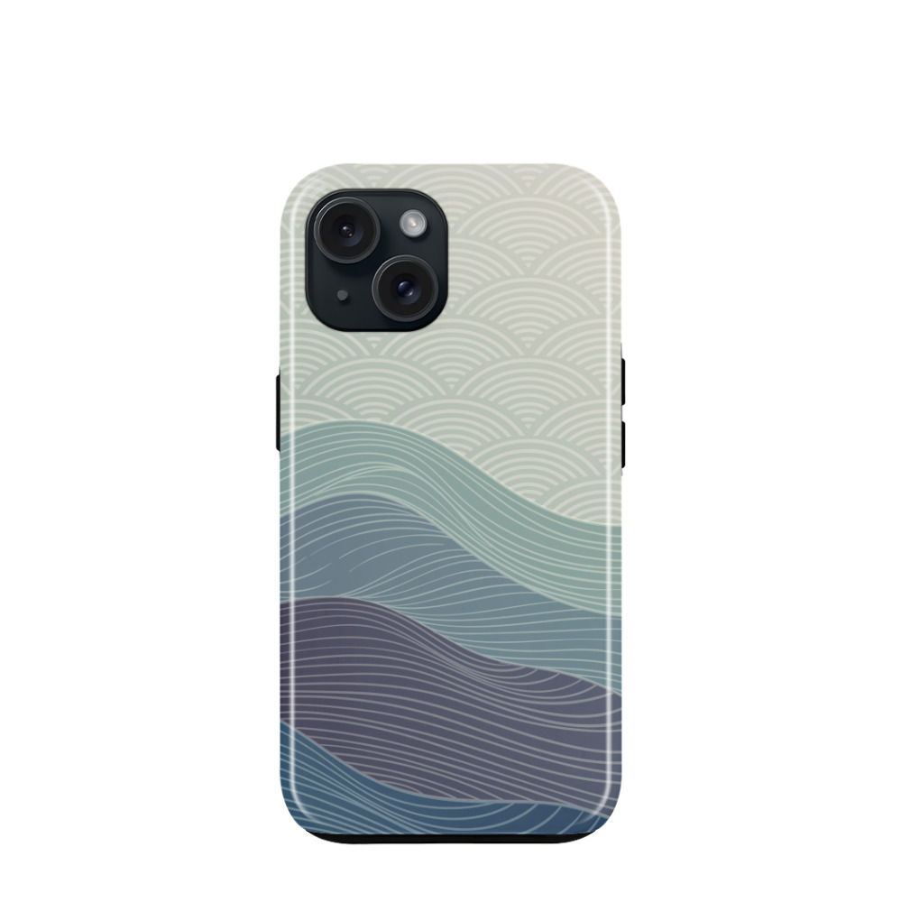 iPhone 15 Hybrid (Kunststoff / Gummi) Hülle Wellen und Wind - Blau