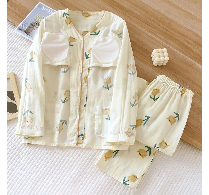 Somnus - Zwangerschapspyjamaset: top met lange mouwen en print + broek