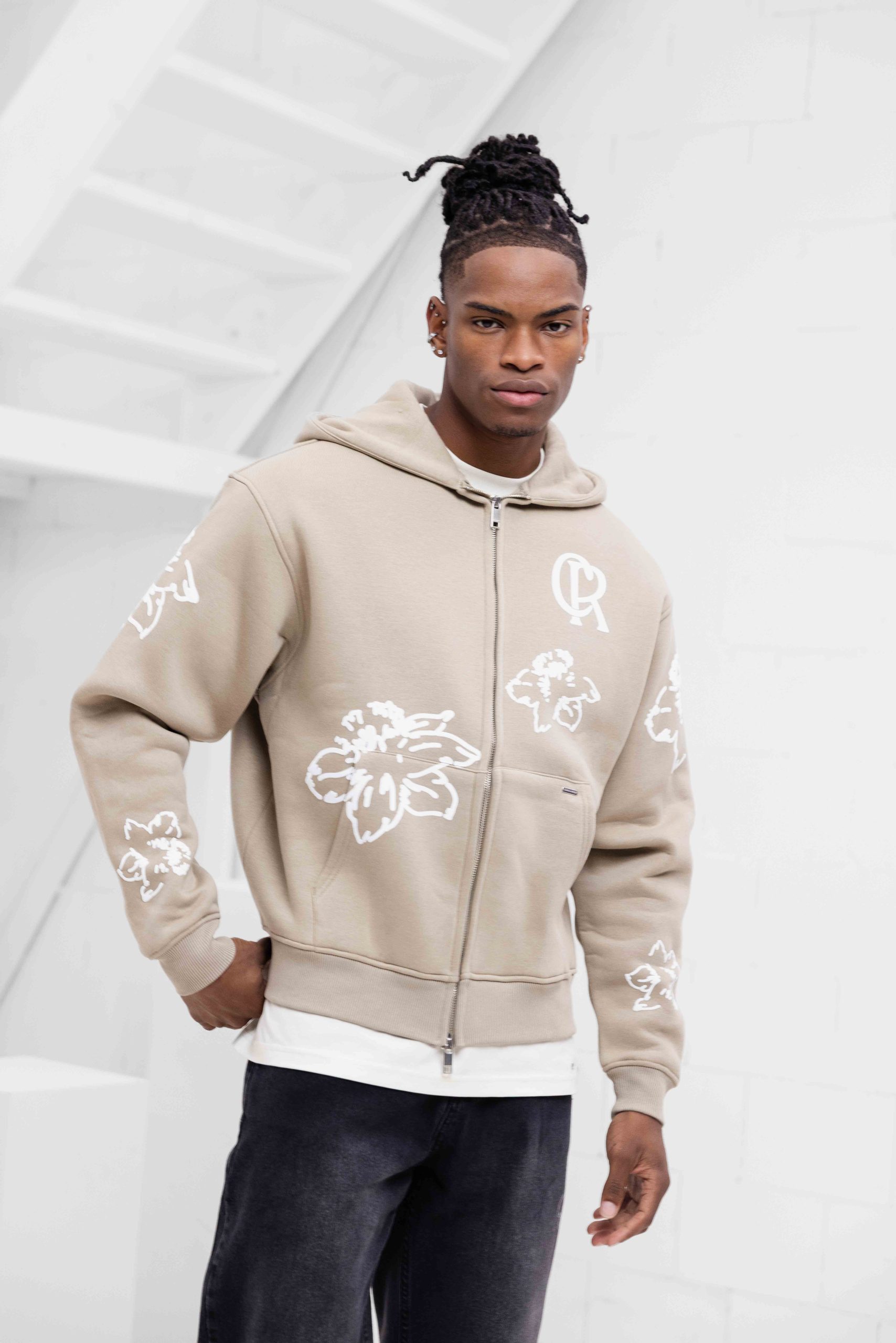 Croyez Flower Zip-Hoodie Heren Beige