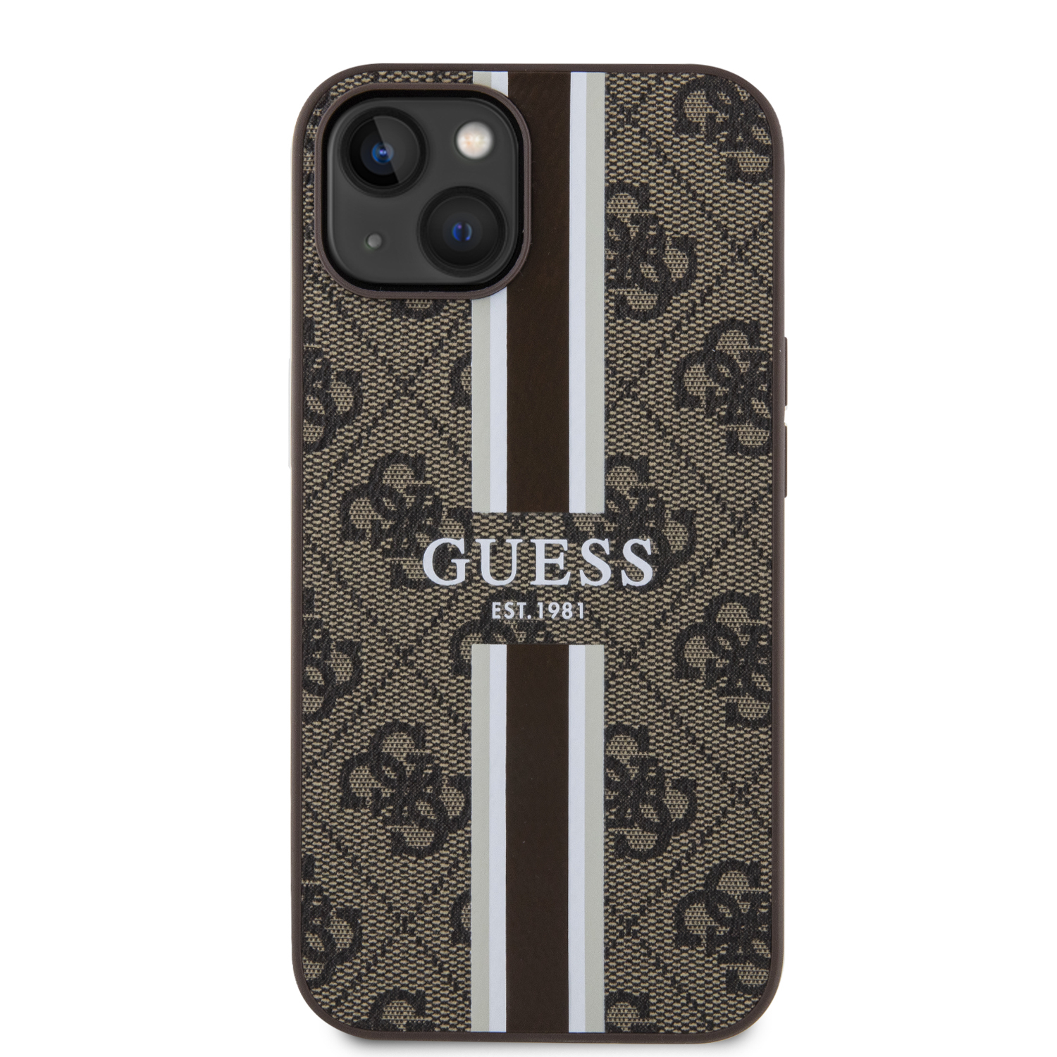 iPhone 14 MagSafe Leder Hardcase Hülle 4G Printed Stripes (GUHMP14SP4RPSW) - Braun