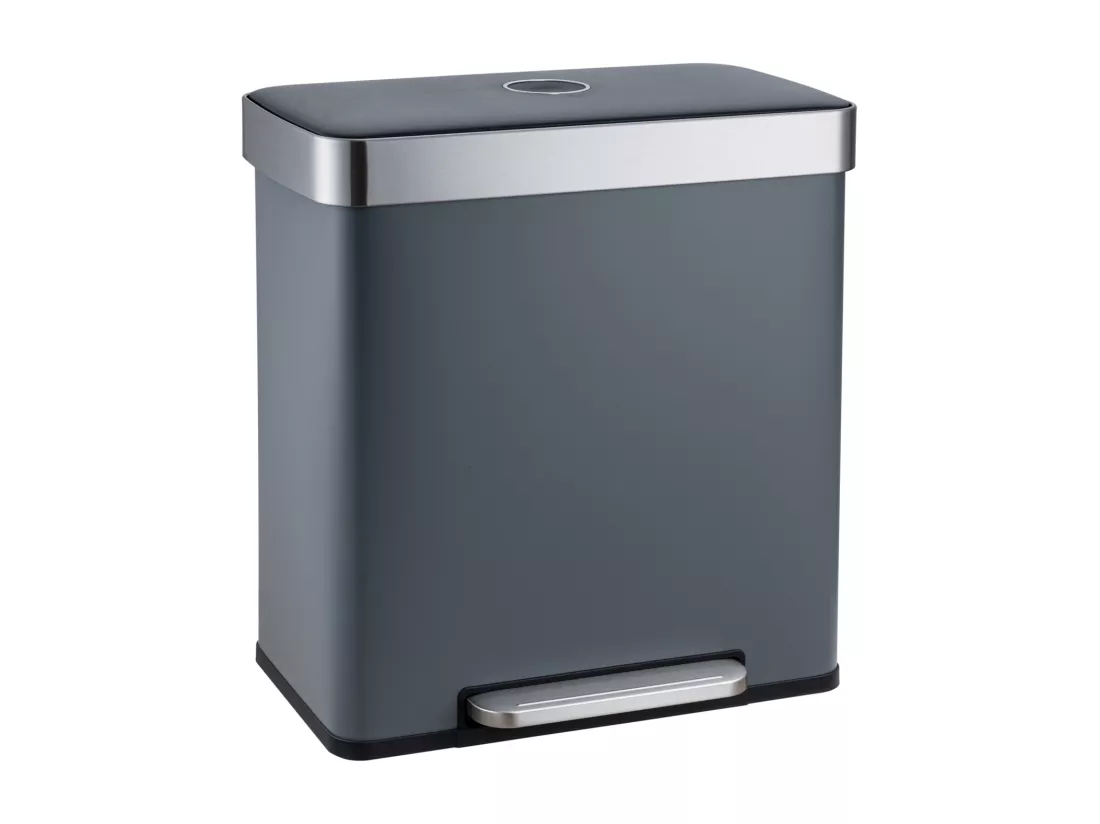 SVITA LT2X30 Poubelle 60l Poubelle à pédale 2 compartiments avec couvercle gris