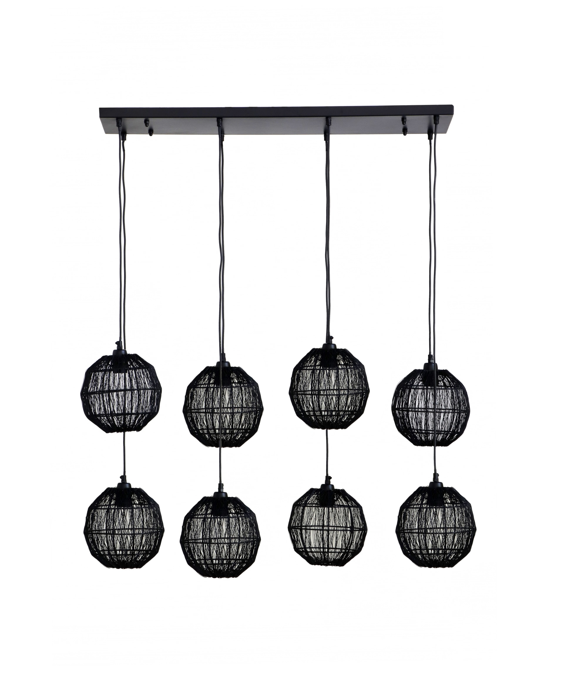 GLOBO Retrofit Balkenpendel Hermi II 8-flg Schwarz 94x24cm H.140cm Metall,Geflecht,Matt,höheneinstellbar,Innen