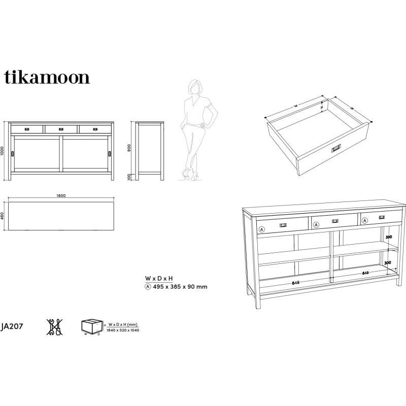 Buffet en teck massif L 180 cm Coffee Tek